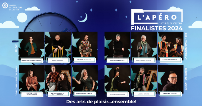 Le Conseil de la culture de l’Estrie dévoile le nom des artistes et des organismes, finalistes des quatre prix d’excellence en arts et culture en Estrie. Ces prix sont offerts chaque année et s’adressent aux artistes et aux organismes professionnels de l’Estrie sur l’ensemble du territoire.