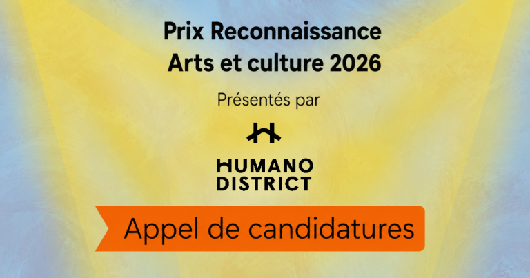 Bannière des Prix Reconnaissance Arts et culture 2026, présentés par Humano District.